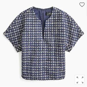 NWT J. Crew Navy Blue Metallic Silver Tweed Cropped Cap Sleeve Top 00 New AC230